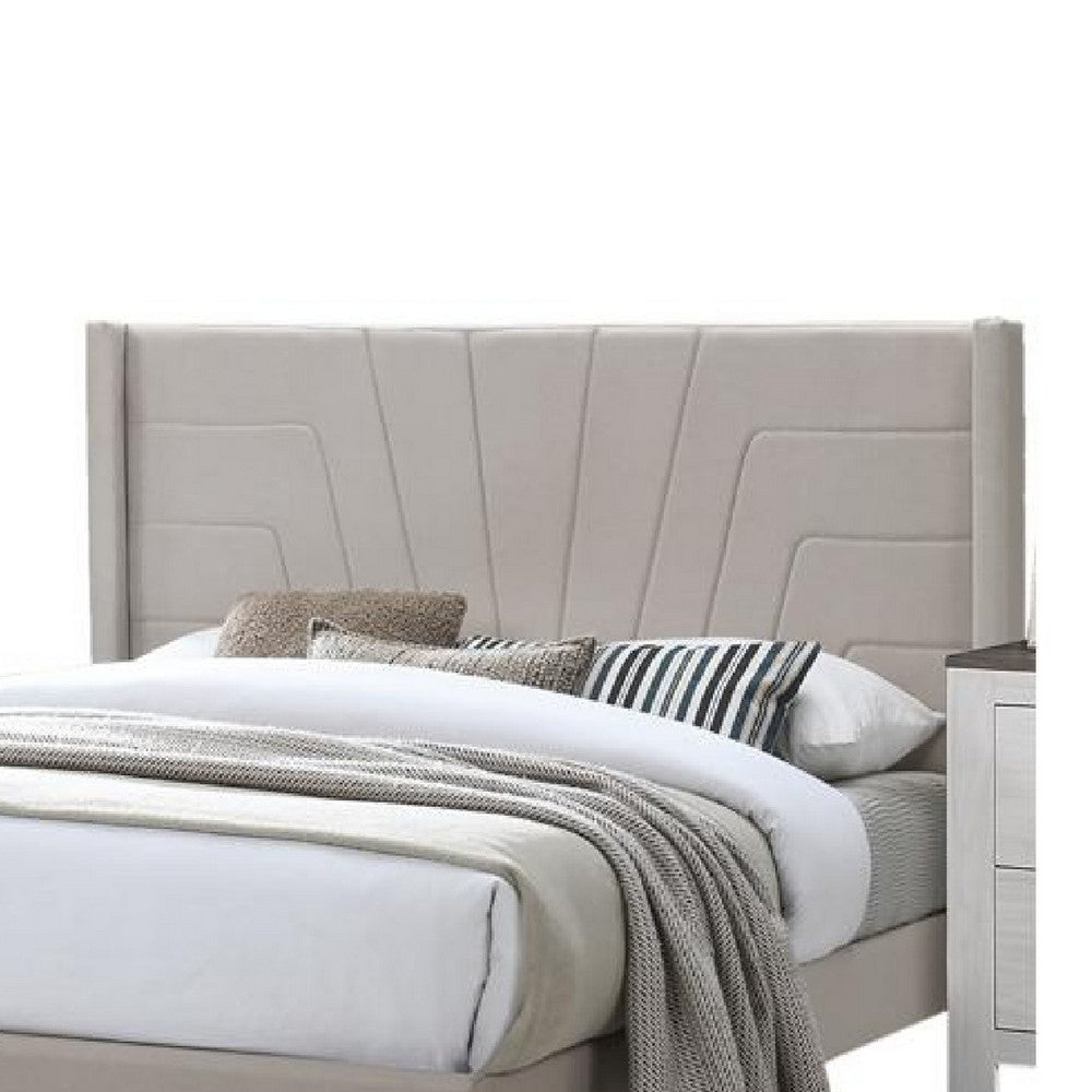 Queen Size Platform Bed | Geometric Tufted Upholstery | Light Brown