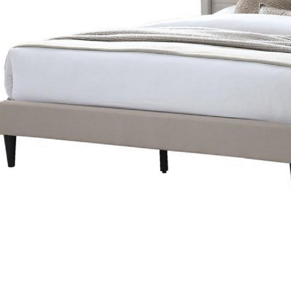 Queen Size Platform Bed | Geometric Tufted Upholstery | Light Brown