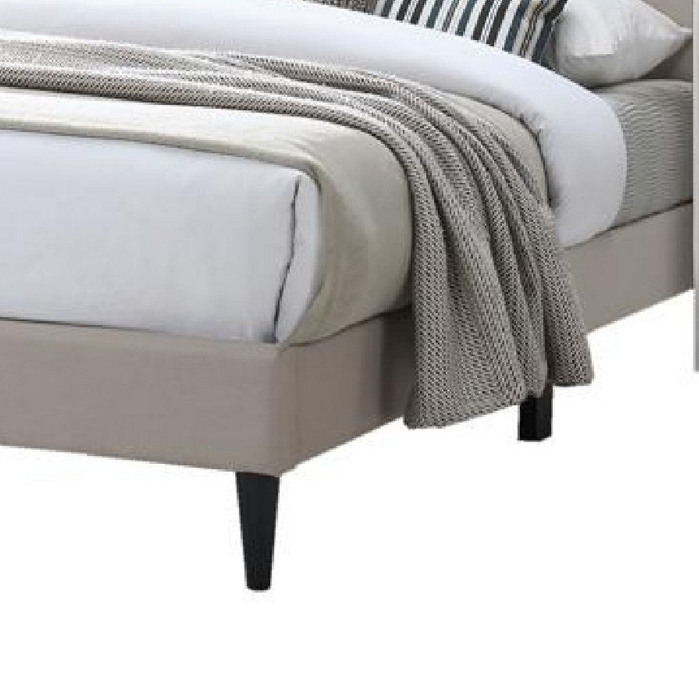 Queen Size Platform Bed | Geometric Tufted Upholstery | Light Brown