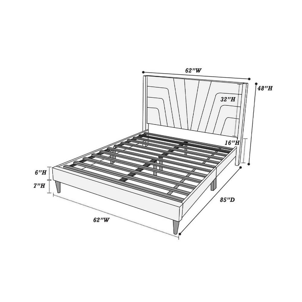 Queen Size Platform Bed | Geometric Tufted Upholstery | Light Brown