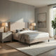 Queen Size Platform Bed | Geometric Tufted Upholstery | Light Brown