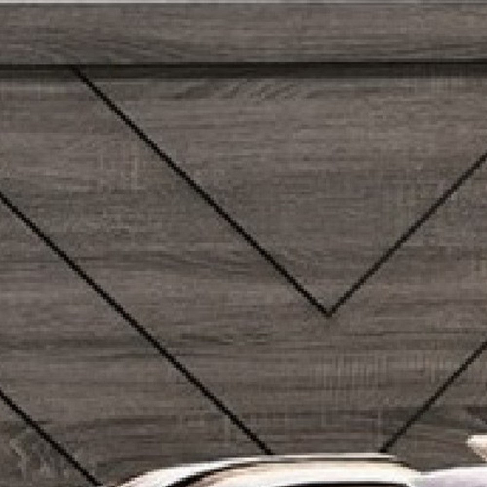 Queen Size Platform Bed with Chevron Pattern Headboard | Dark Gray