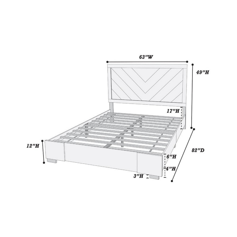 Queen Size Platform Bed with Chevron Pattern Headboard | Dark Gray