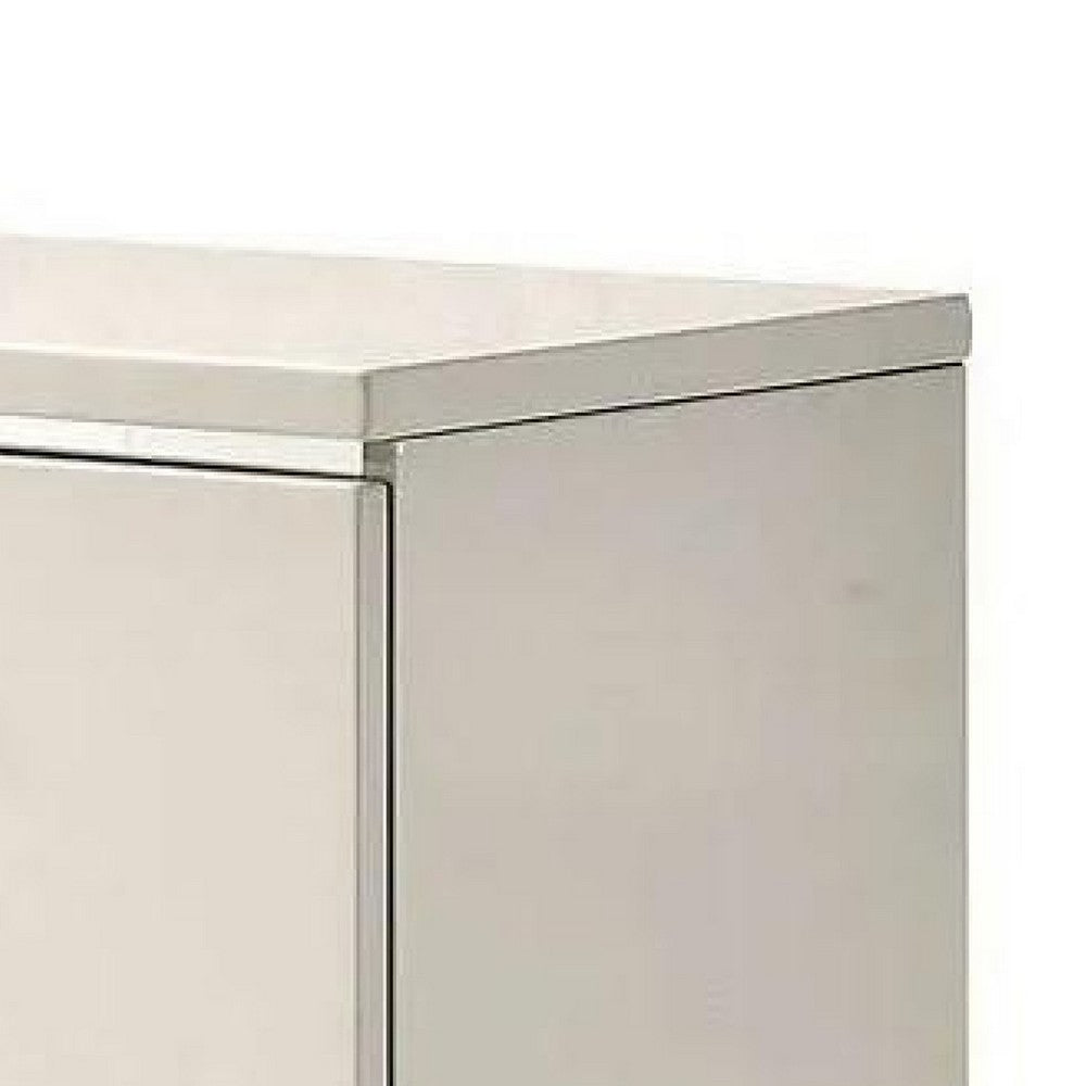 Nightstand with Chrome Metal Accents | USB Port | 2 Drawers | Gloss White