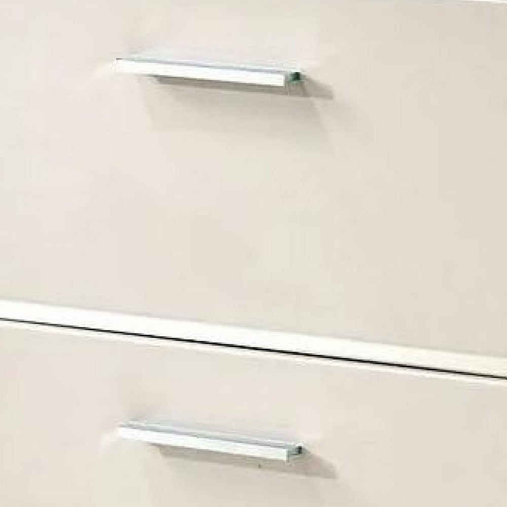 Nightstand with Chrome Metal Accents | USB Port | 2 Drawers | Gloss White
