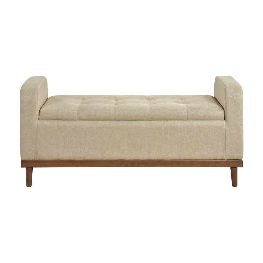 Modern Storage Bench with Tufted Lift-Top | 50 Inch Walnut Brown Frame