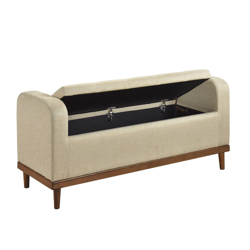 Modern Storage Bench with Tufted Lift-Top | 50 Inch Walnut Brown Frame