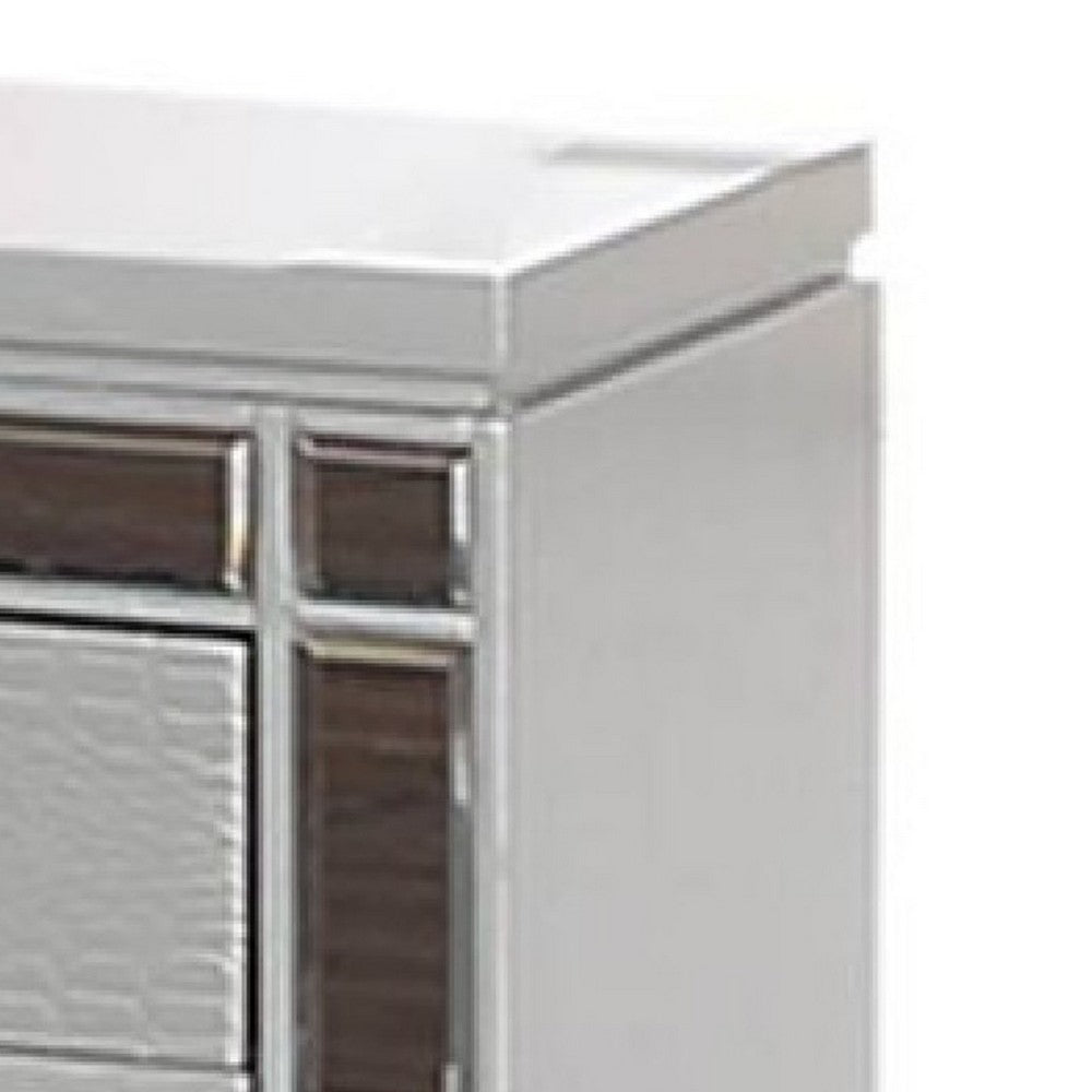 Nightstand | 2 Snakeskin Embossed Drawers | Mirror Front | Classic Silver