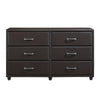 Kely Wide Dresser | 6 Drawers | Silver Bar Pulls | Dark Brown Faux Leather