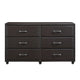 Kely Wide Dresser | 6 Drawers | Silver Bar Pulls | Dark Brown Faux Leather