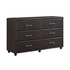 Kely Wide Dresser | 6 Drawers | Silver Bar Pulls | Dark Brown Faux Leather