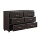 Kely Wide Dresser | 6 Drawers | Silver Bar Pulls | Dark Brown Faux Leather