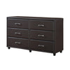 Kely Wide Dresser | 6 Drawers | Silver Bar Pulls | Dark Brown Faux Leather