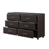 Kely Wide Dresser | 6 Drawers | Silver Bar Pulls | Dark Brown Faux Leather