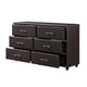 Kely Wide Dresser | 6 Drawers | Silver Bar Pulls | Dark Brown Faux Leather