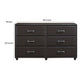 Kely Wide Dresser | 6 Drawers | Silver Bar Pulls | Dark Brown Faux Leather