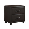 Kely Nightstand | 2 Drawers | Silver Bar Pulls | Dark Brown Faux Leather