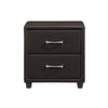 Kely Nightstand | 2 Drawers | Silver Bar Pulls | Dark Brown Faux Leather