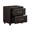 Kely Nightstand | 2 Drawers | Silver Bar Pulls | Dark Brown Faux Leather