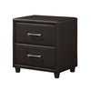 Kely Nightstand | 2 Drawers | Silver Bar Pulls | Dark Brown Faux Leather