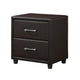 Kely Nightstand | 2 Drawers | Silver Bar Pulls | Dark Brown Faux Leather