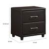 Kely Nightstand | 2 Drawers | Silver Bar Pulls | Dark Brown Faux Leather