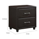 Kely Nightstand | 2 Drawers | Silver Bar Pulls | Dark Brown Faux Leather