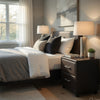 Kely Nightstand | 2 Drawers | Silver Bar Pulls | Dark Brown Faux Leather