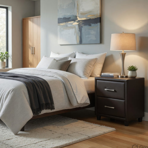 Kely Nightstand | 2 Drawers | Silver Bar Pulls | Dark Brown Faux Leather