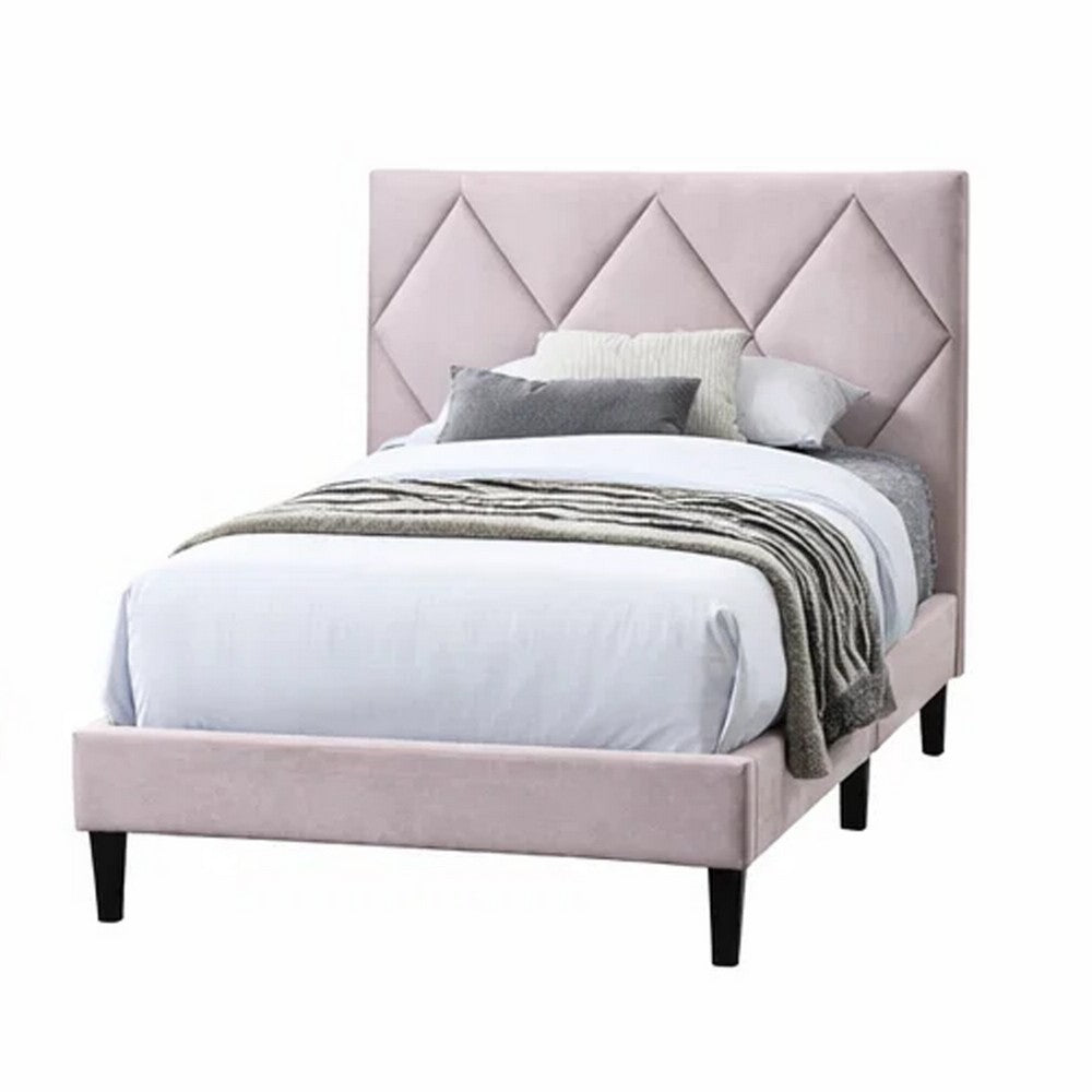 Full Size Bed | Adjustable Headboard | Foam Fill Pink Velvet Upholstery