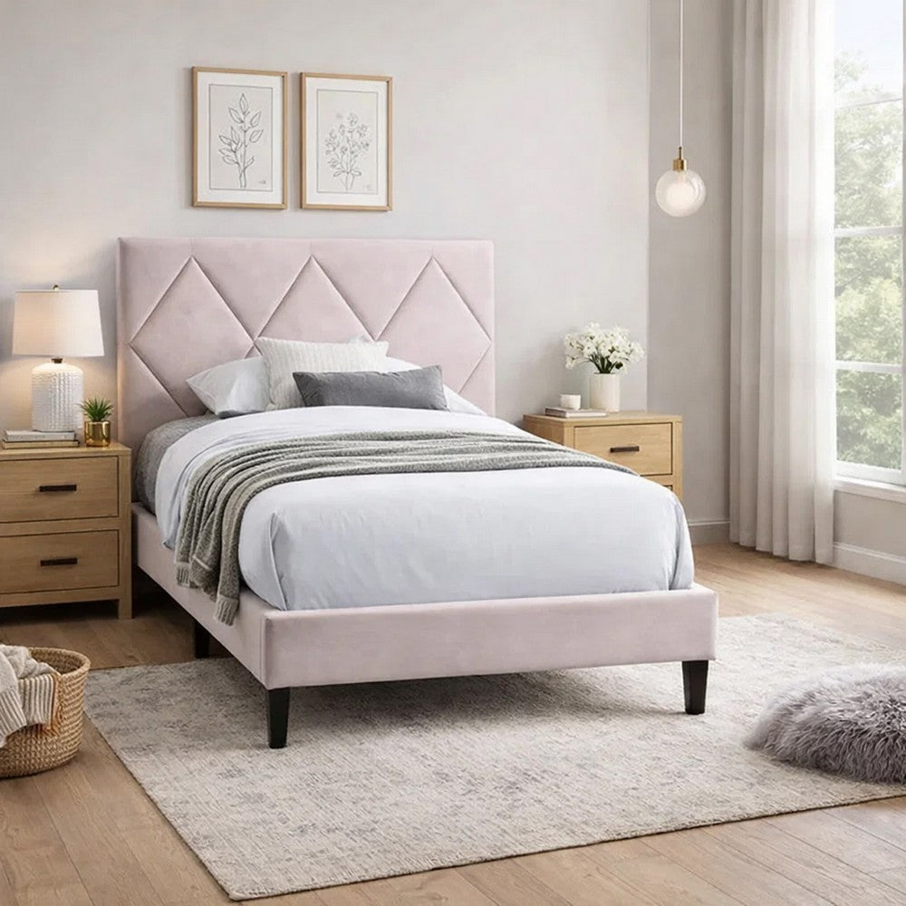 Full Size Bed | Adjustable Headboard | Foam Fill Pink Velvet Upholstery