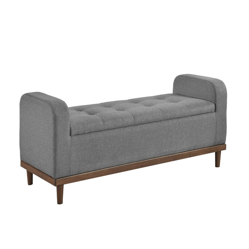 Accent Bench w Lift Top Storage | Tufted Gray Polyester | Walnut Brown 50"