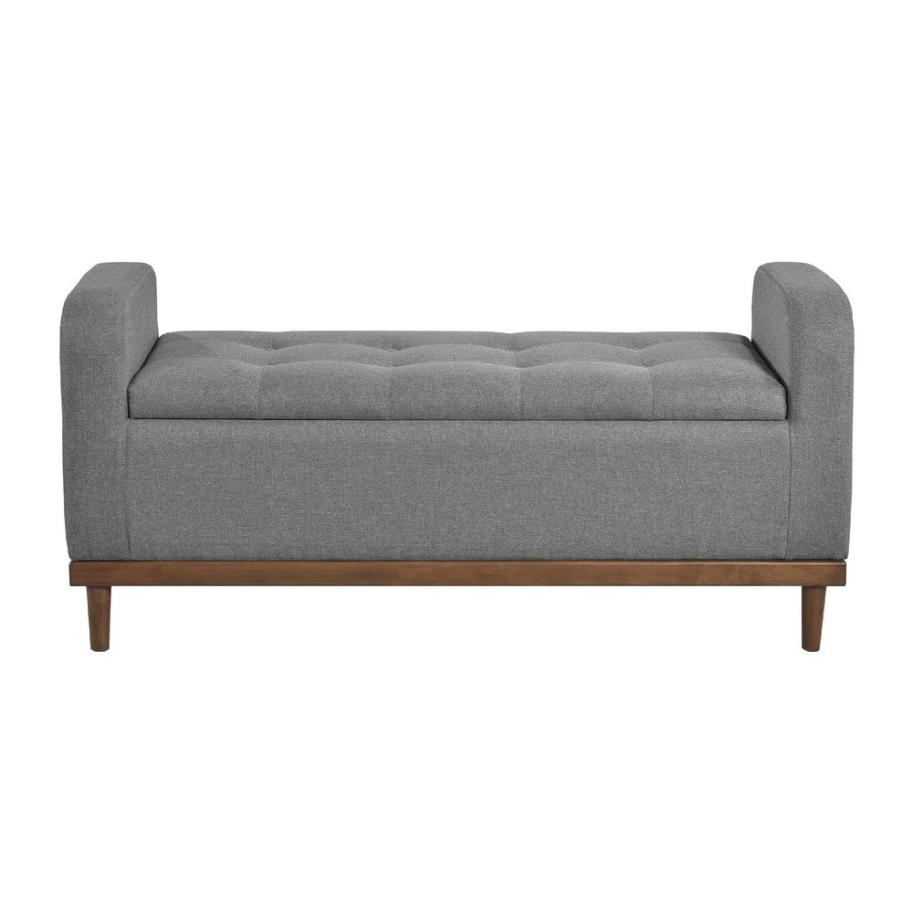 Accent Bench w Lift Top Storage | Tufted Gray Polyester | Walnut Brown 50"