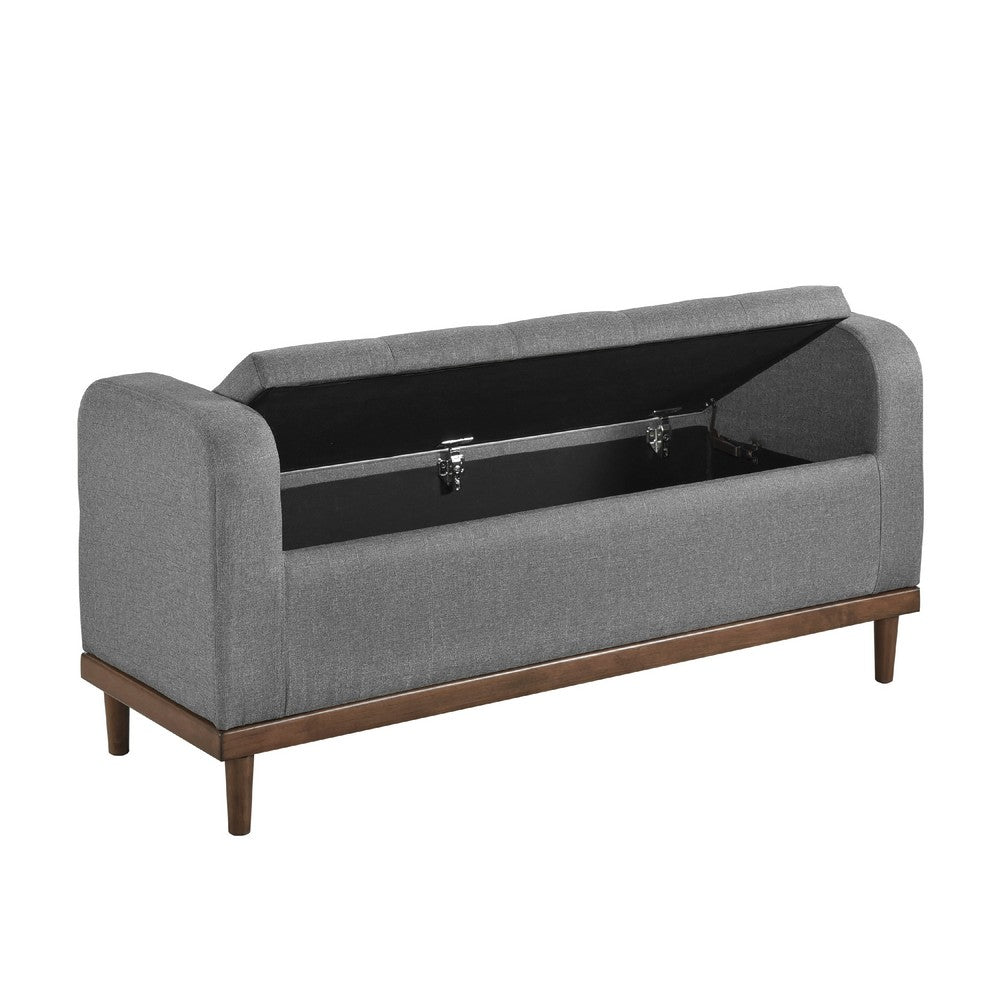 Accent Bench w Lift Top Storage | Tufted Gray Polyester | Walnut Brown 50"