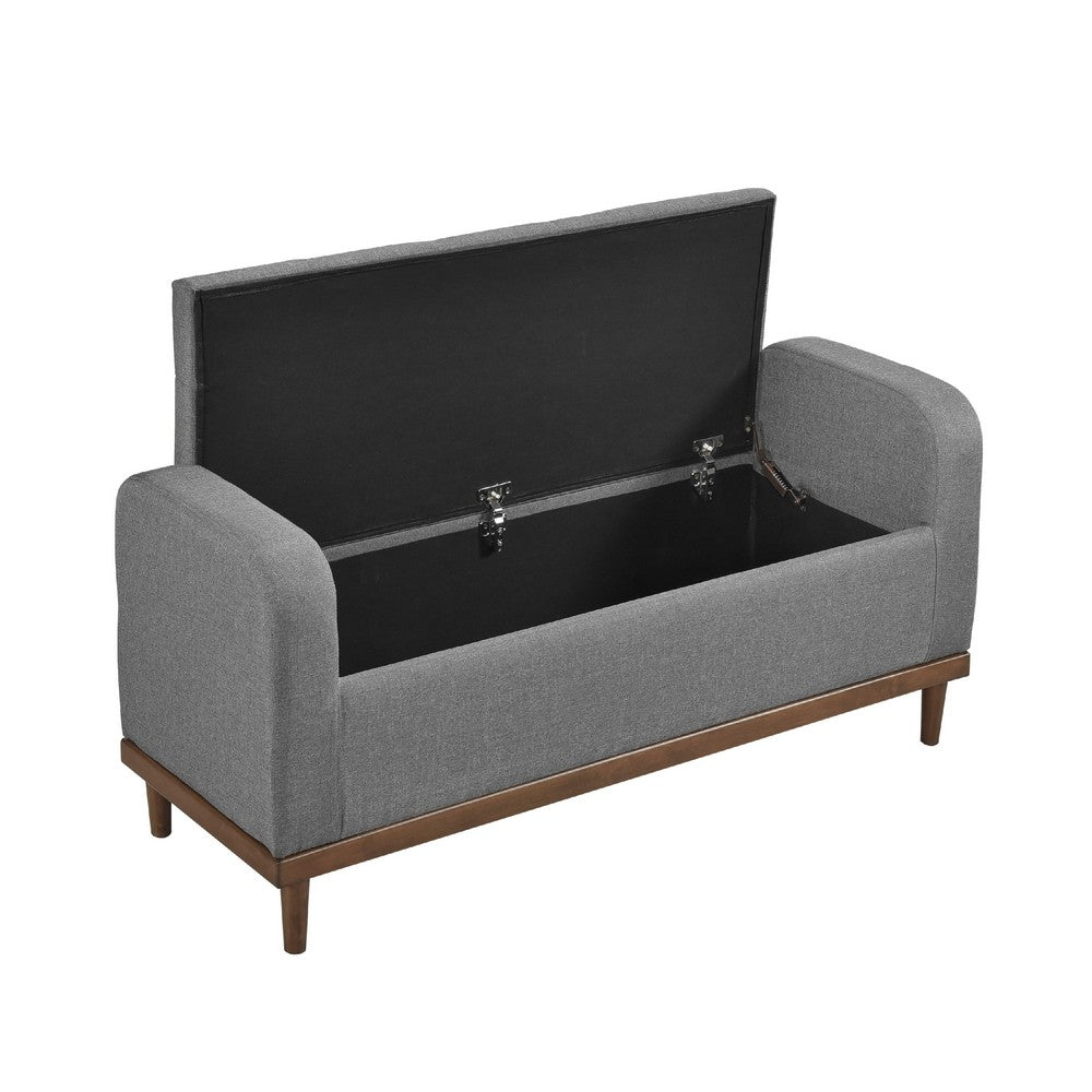 Accent Bench w Lift Top Storage | Tufted Gray Polyester | Walnut Brown 50"