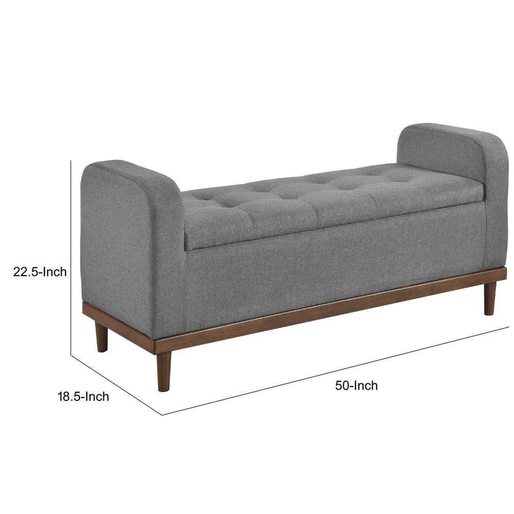 Accent Bench w Lift Top Storage | Tufted Gray Polyester | Walnut Brown 50"
