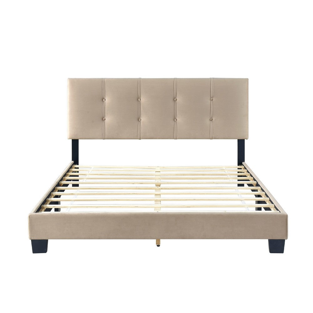 Berry Queen Platform Bed |  Adjustable Headboard | Brown Velvet Upholstery