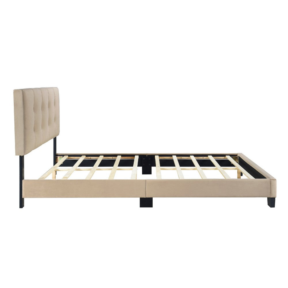 Berry Queen Platform Bed |  Adjustable Headboard | Brown Velvet Upholstery