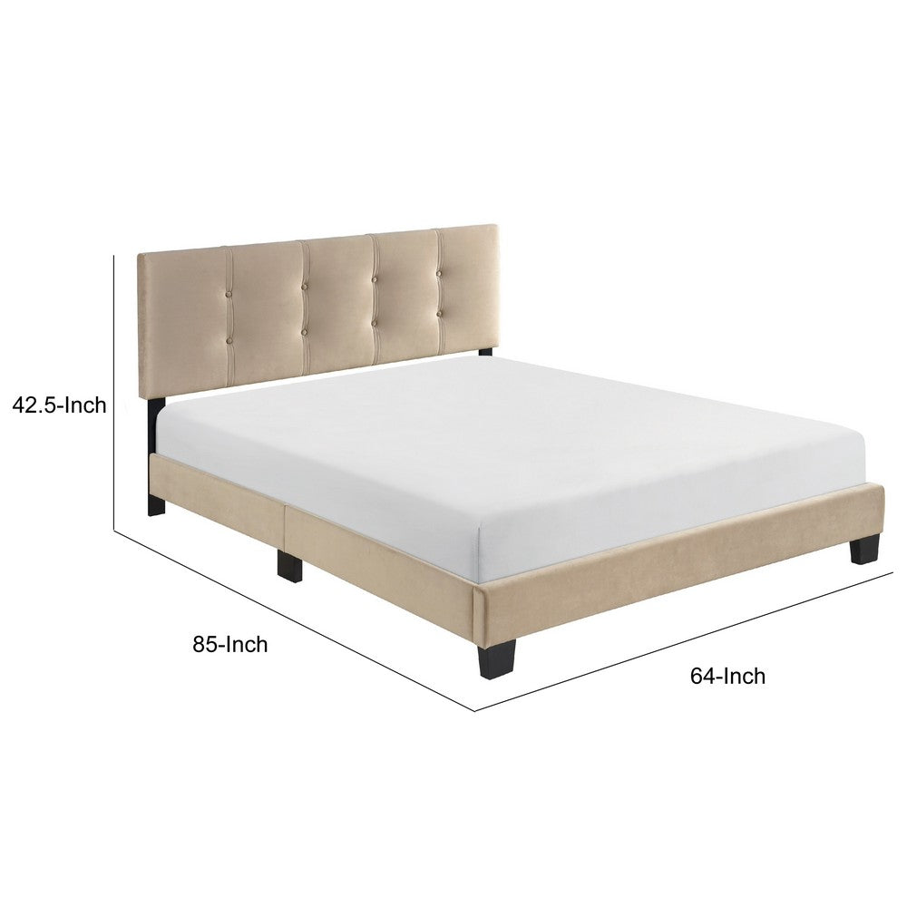 Berry Queen Platform Bed |  Adjustable Headboard | Brown Velvet Upholstery