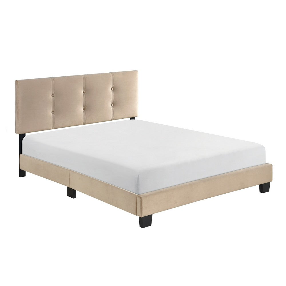 Berry Full Platform Bed |  Adjustable Headboard | Brown Velvet Upholstery