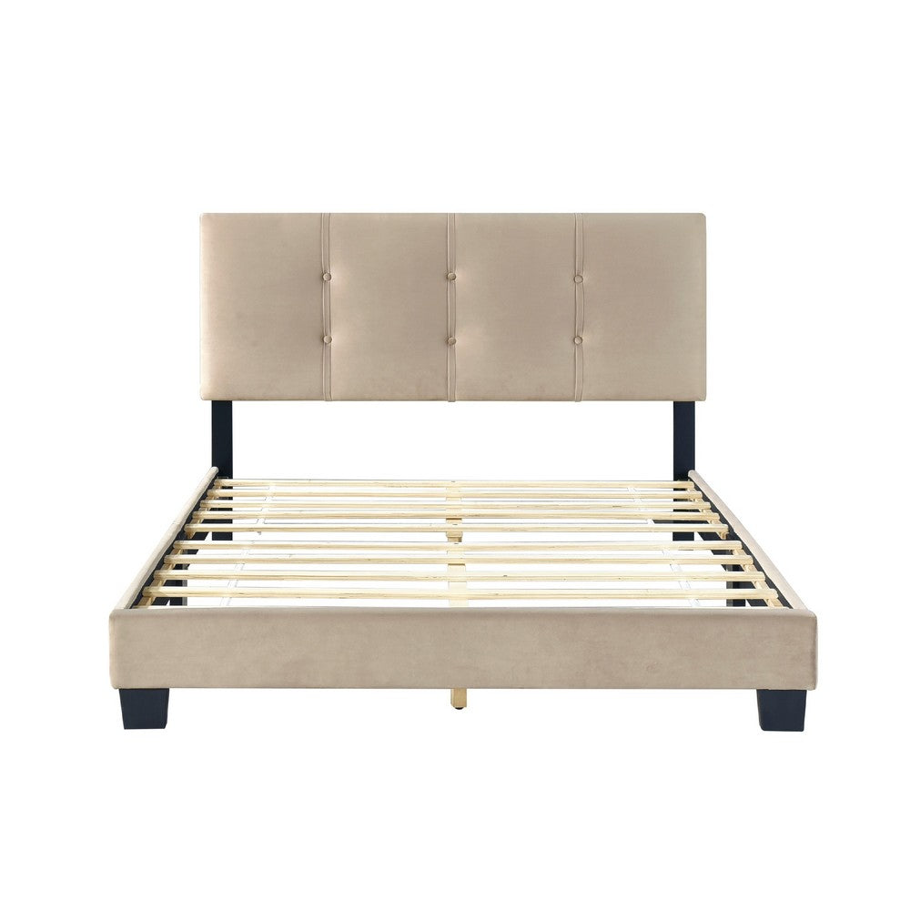 Berry Full Platform Bed |  Adjustable Headboard | Brown Velvet Upholstery