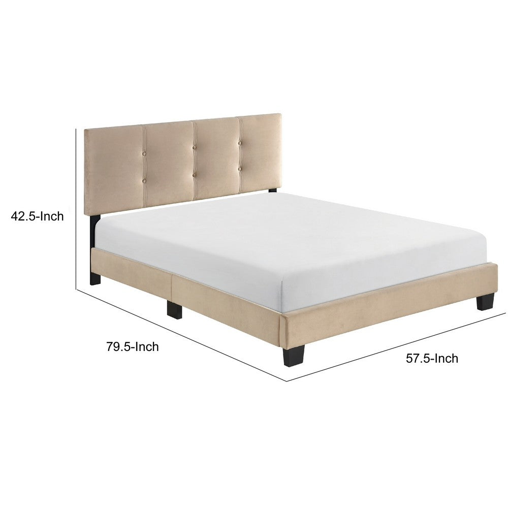 Berry Full Platform Bed |  Adjustable Headboard | Brown Velvet Upholstery