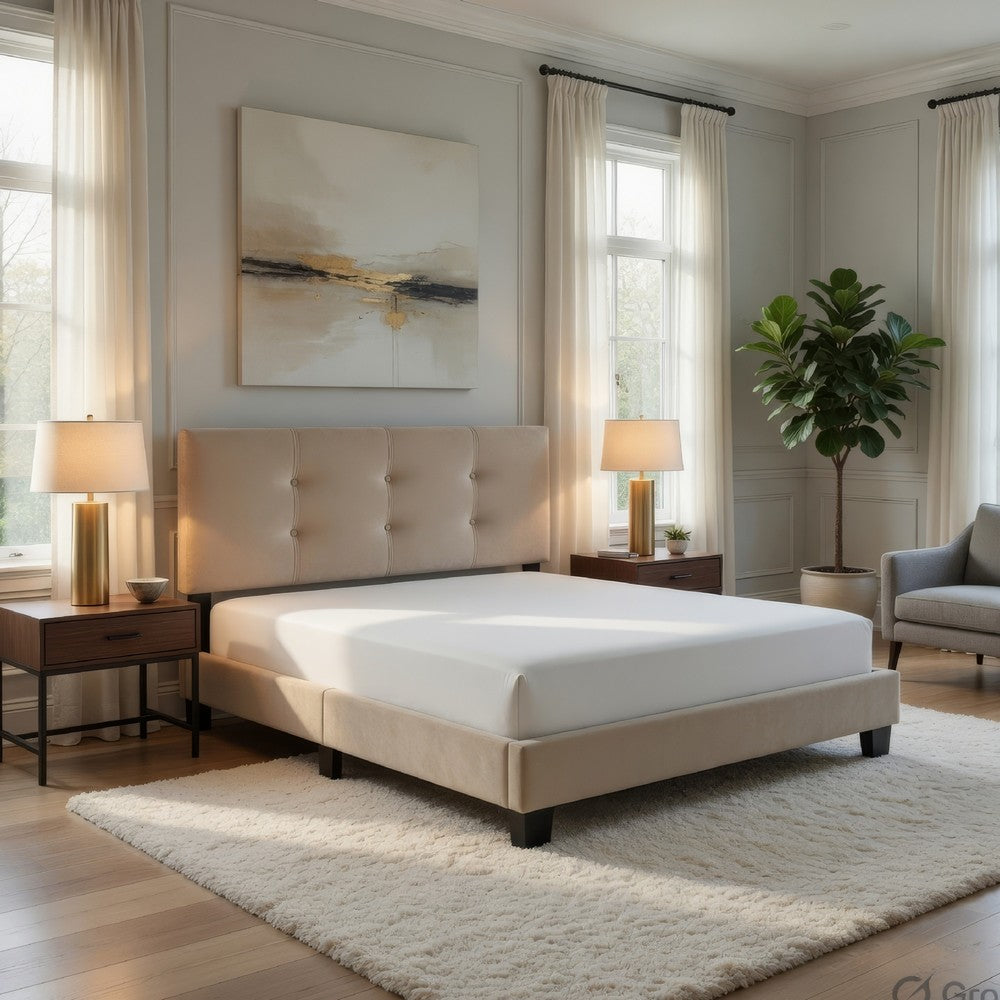 Berry Full Platform Bed |  Adjustable Headboard | Brown Velvet Upholstery