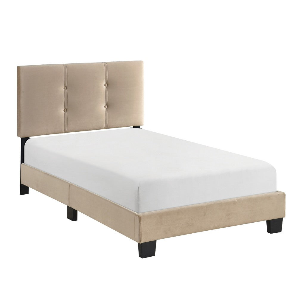 Berry Twin Platform Bed |  Adjustable Headboard | Brown Velvet Upholstery