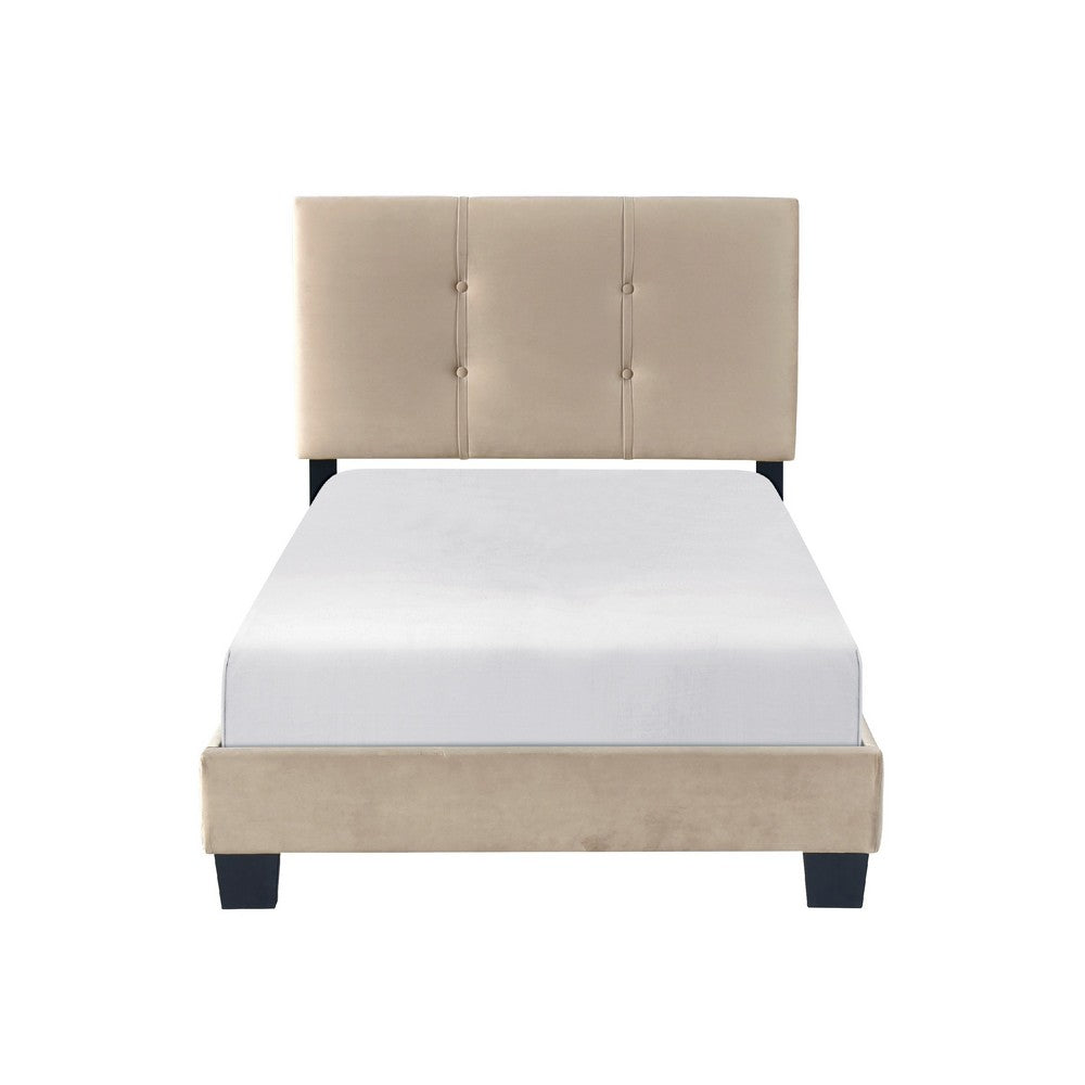 Berry Twin Platform Bed |  Adjustable Headboard | Brown Velvet Upholstery