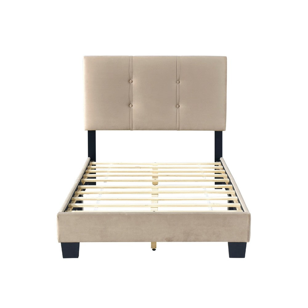 Berry Twin Platform Bed |  Adjustable Headboard | Brown Velvet Upholstery