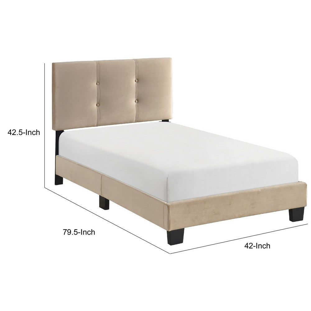 Berry Twin Platform Bed |  Adjustable Headboard | Brown Velvet Upholstery