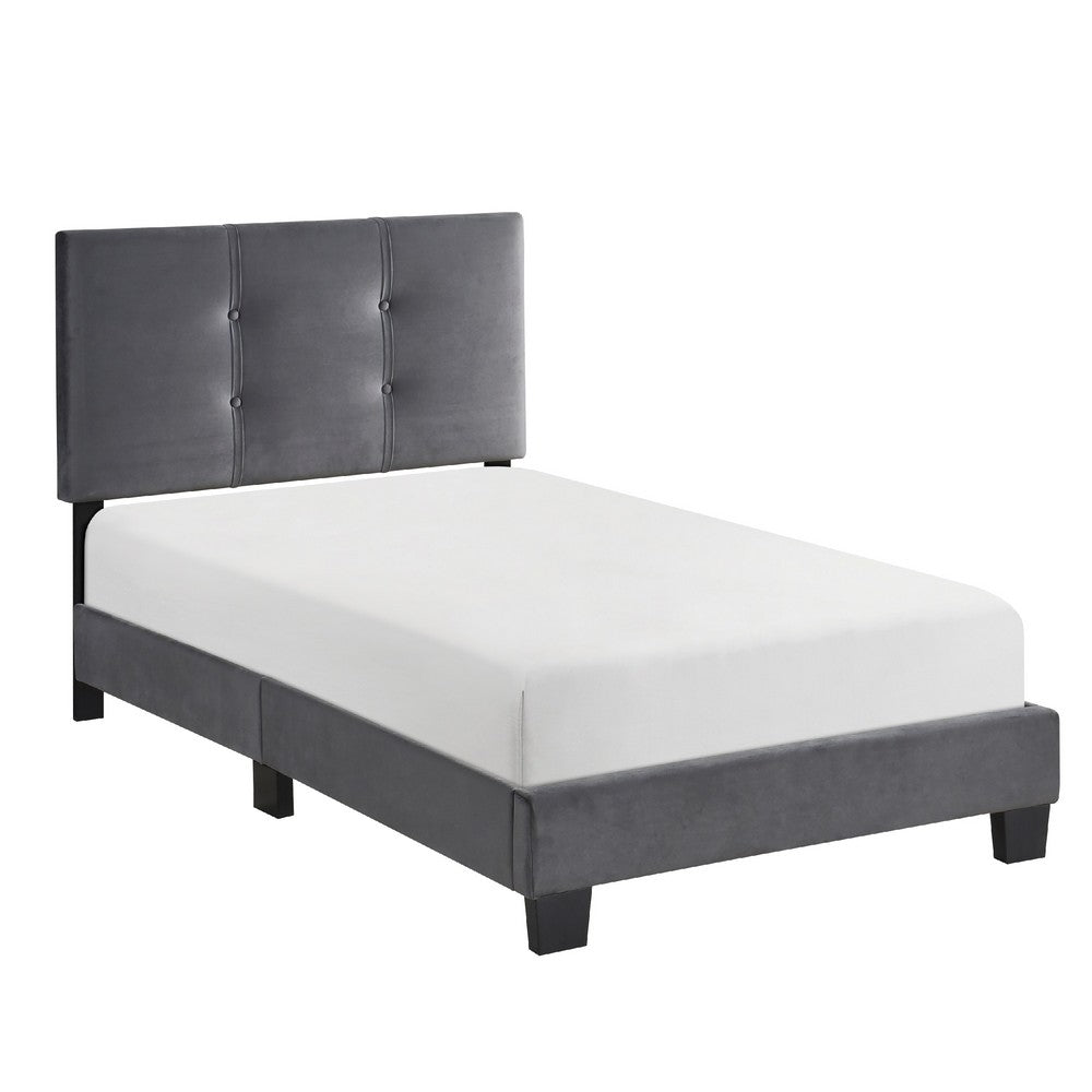 Berry Twin Platform Bed |  Adjustable Headboard | Gray Velvet Upholstery