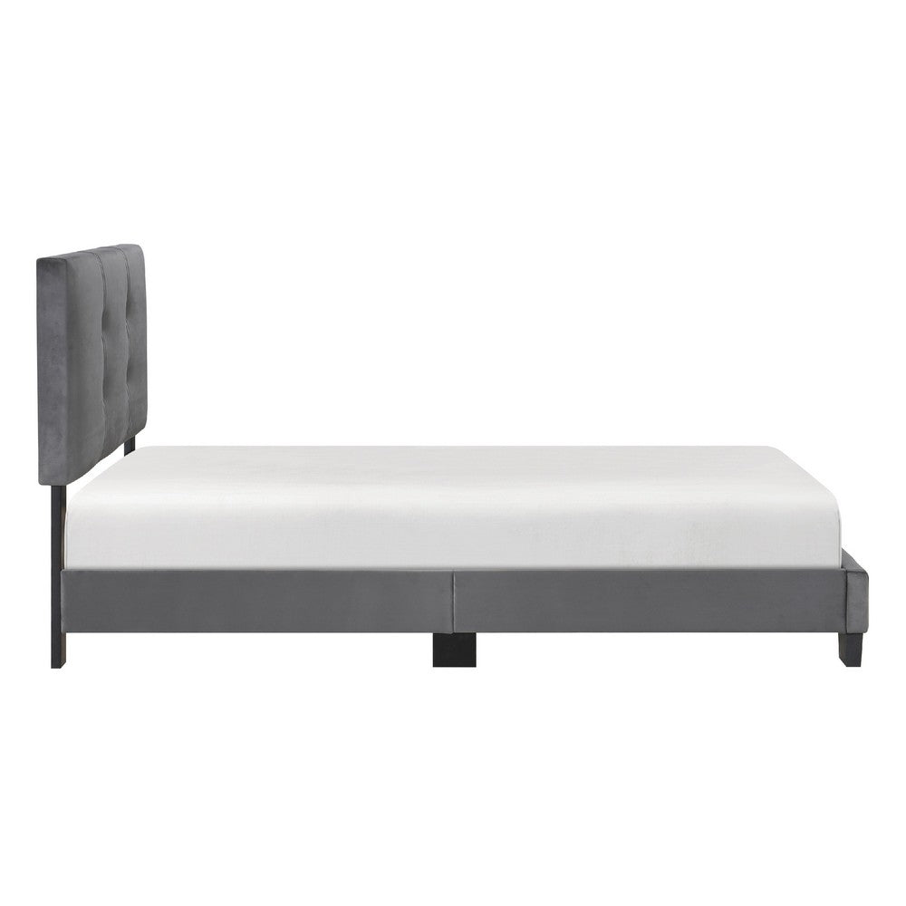 Berry Twin Platform Bed |  Adjustable Headboard | Gray Velvet Upholstery