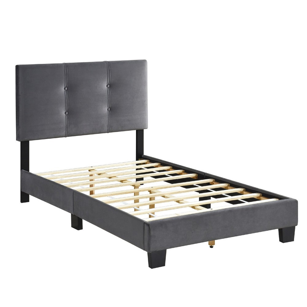 Berry Twin Platform Bed |  Adjustable Headboard | Gray Velvet Upholstery